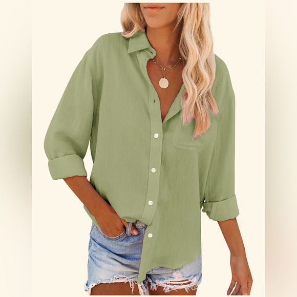 NWT- Women’s Sage Green
4XL Button Down
Soft Linen men oversized Top - Picture 1 of 3
